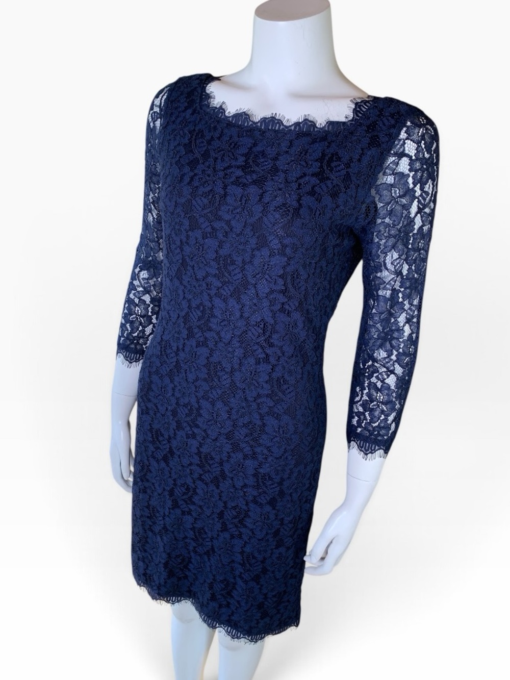 DVF Zarita Navy Floral Lace Dress Size 8